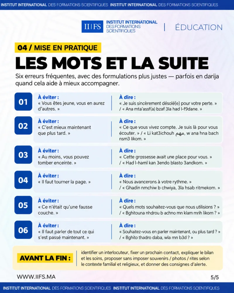 Mise en pratique : les mots à éviter et les formulations à dire, en français et en darija